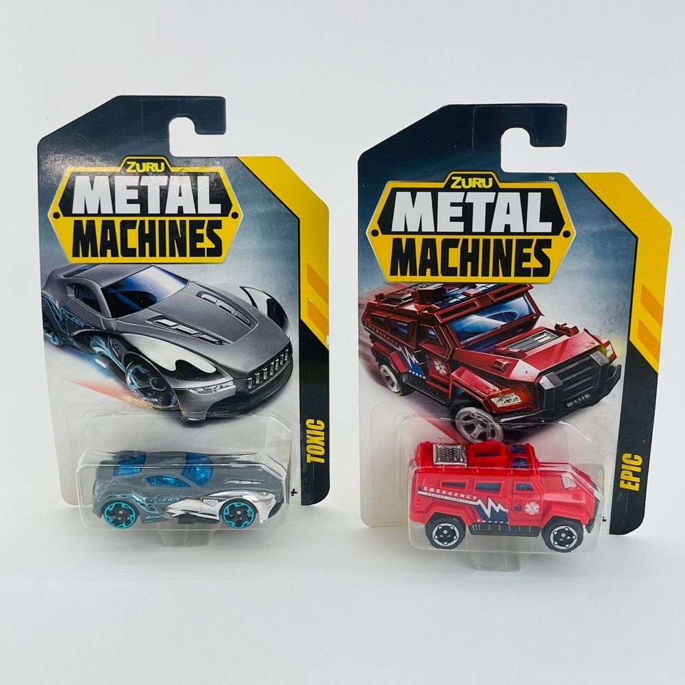 Lot of 2 Epic ZURU Metal Machines Inferno Fire Truck Rescue - Silver / Red